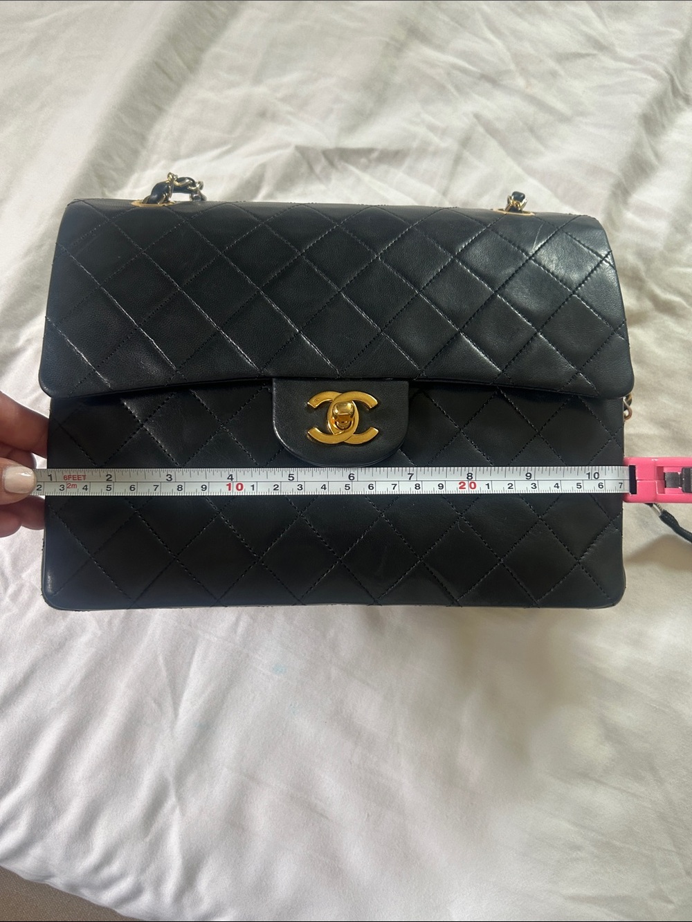 CHANEL Black Quilted Lambskin Classic Flap Bag with Gold Hardware - Picture 12 of 15